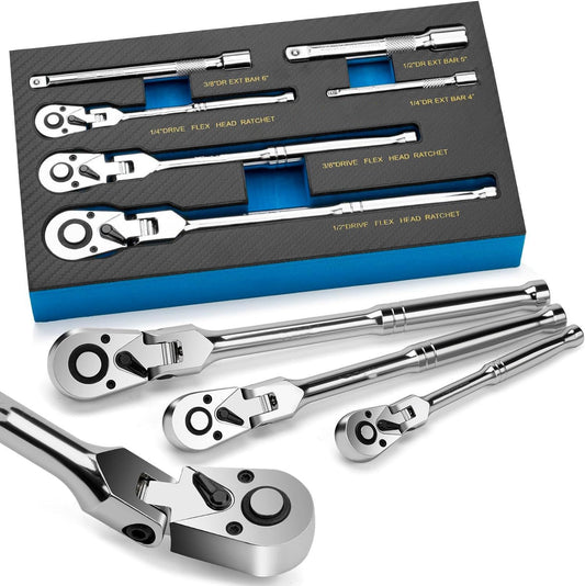 Flex Head Ratchet Set 1/4", 3/8", 6-piece Flex head ratchet set VR002#