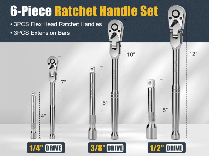 Flex Head Ratchet Set 1/4", 3/8", 6-piece Flex head ratchet set VR002#